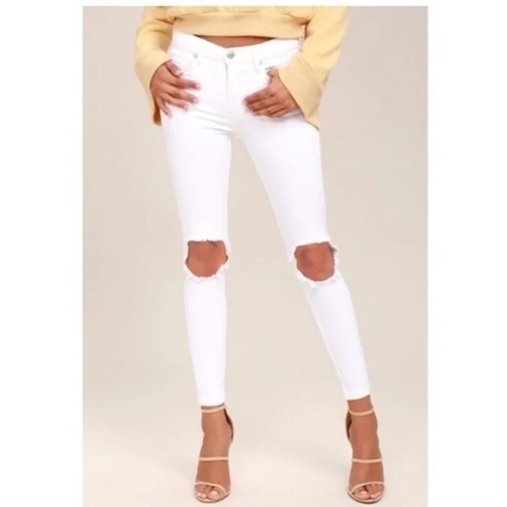 Free People Busted Knee White Ankle Skinny Jeans